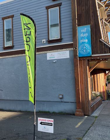 Studio open flag outside 479 4th Street Courtenay BC Canada