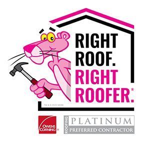 The Pink Panther holds a hammer next to the text 