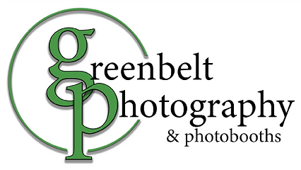 The logo for greenbelt photography and photobooths is green and black.