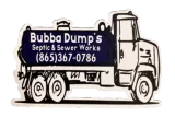 A black and white drawing of a Bubba Dumps Septic & Sewer Works truck