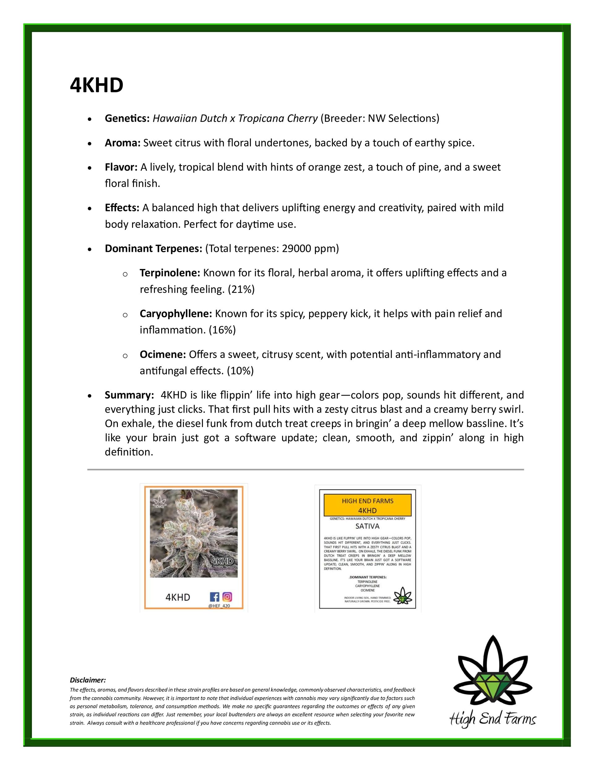AKHD flyer: text about plant with images of plant and its label. Green border.