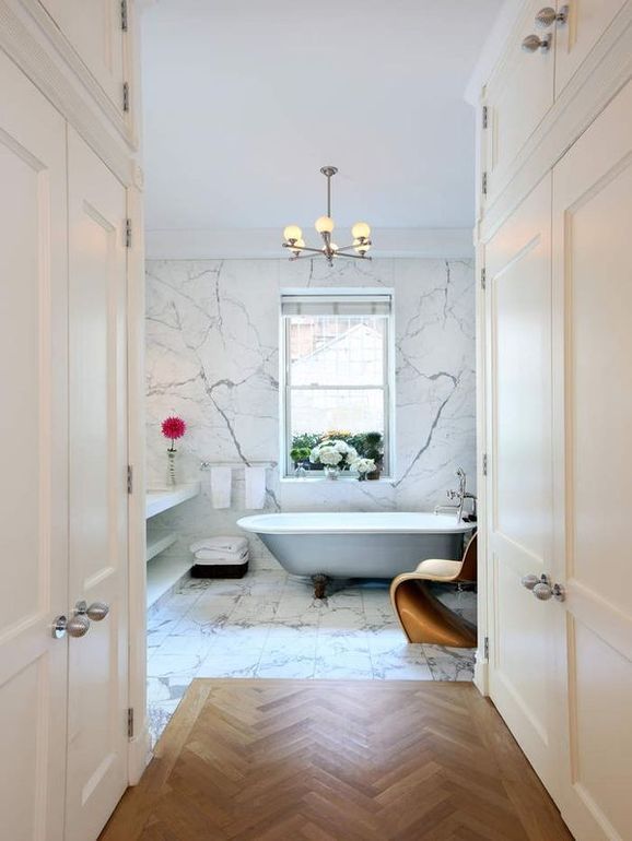 Bathroom with Marble Tiles — Brooklyn, NY — Hub Home Improvements