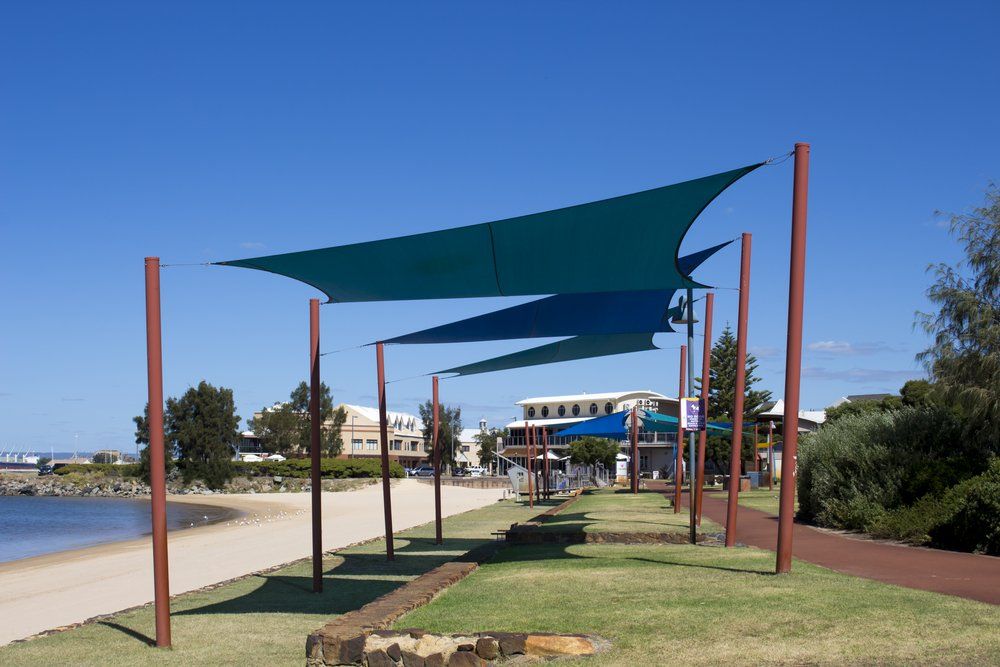 Blue And Green Sails At Beach — Shade Sails In Coolum Beach, QLD