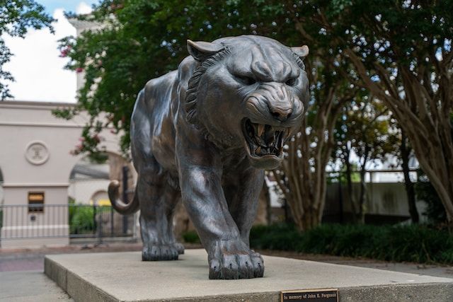 Lion statue in the front of Louisiana State University