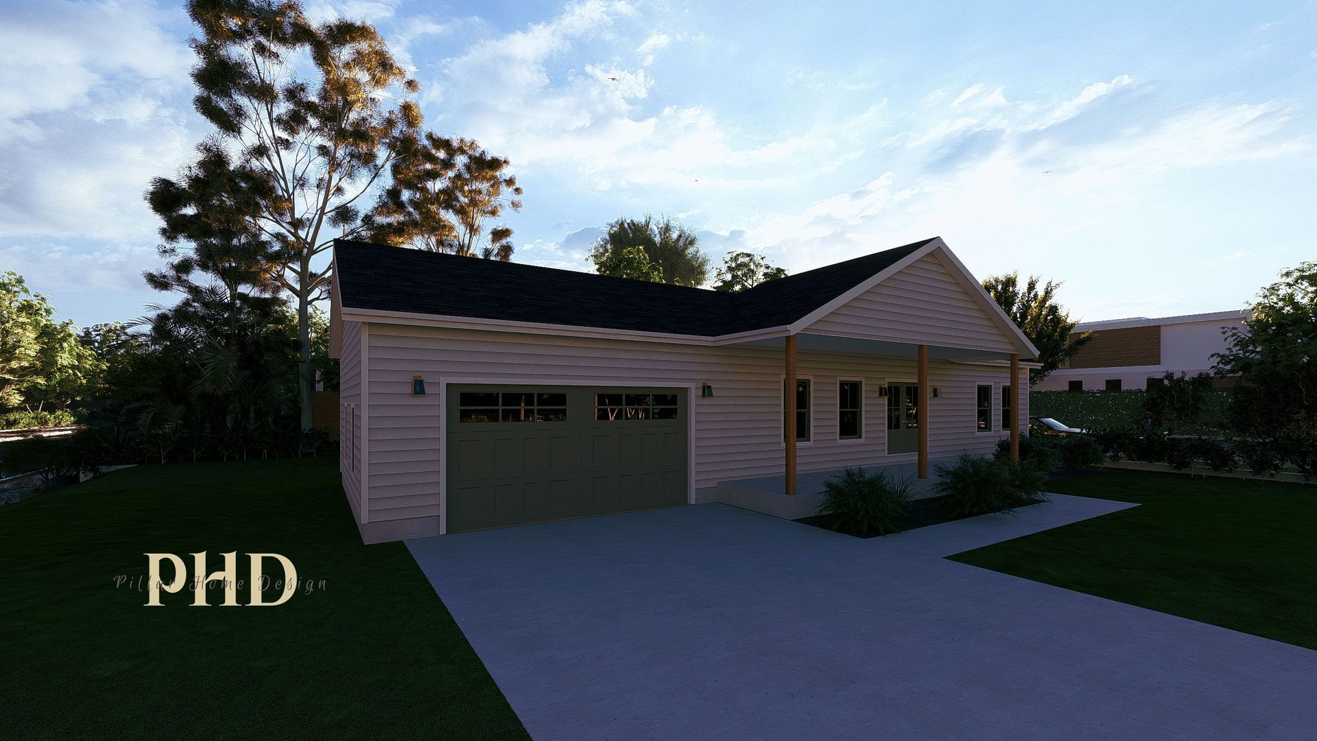A garage with two cars parked inside of it