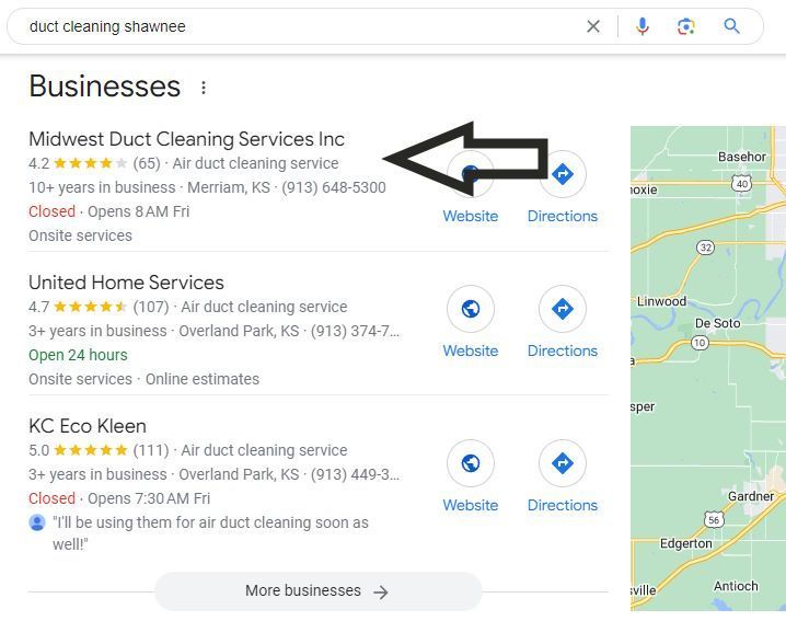 duct cleaning local seo map screenshot