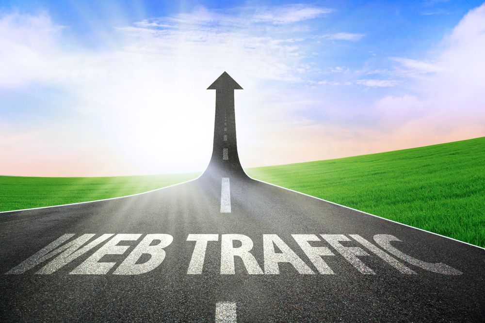 illustration of a road transitioning into an arrow pointing towards the sky as a metaphor for web traffic