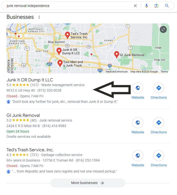 junk removal in independence missouri local seo screenshot