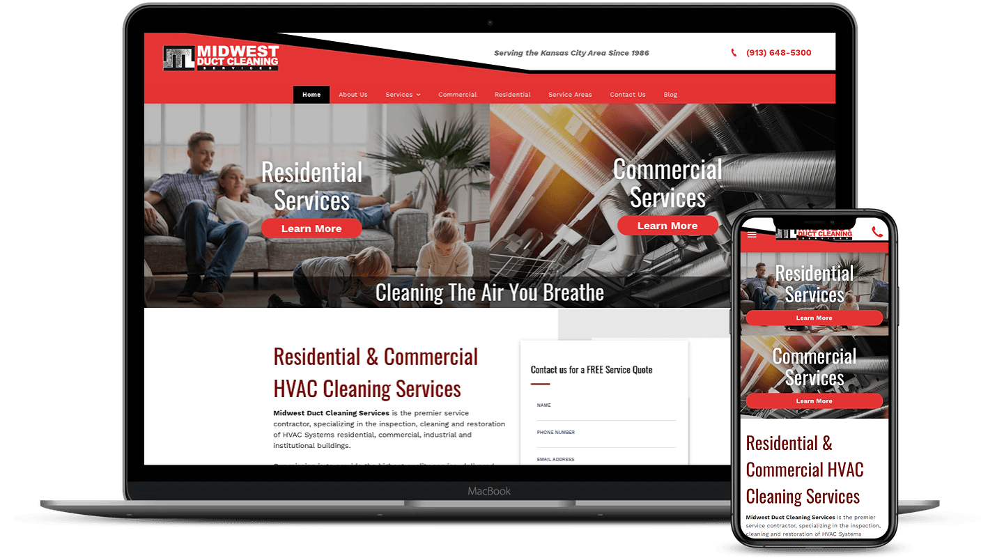 midwest duct cleaning website mockup