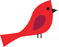 A red bird with a purple beak