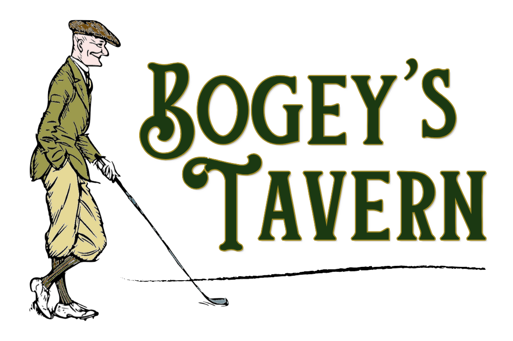 the words Bogey's Tavern with an illustration of a golfer