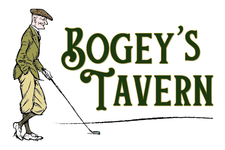 the words Bogey's Tavern with an illustration of a golfer