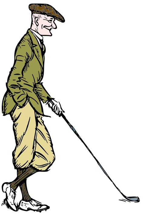 golfer holding a golf club dressed in vintage golf clothing