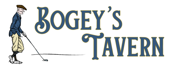 the words Bogey's Tavern with an illustration of a golfer