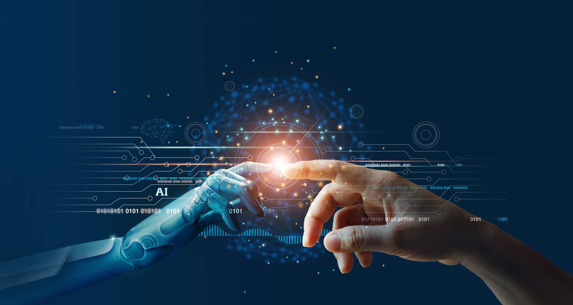 Two hands reaching out to each other, one robotic and one human at TactiTrack near Cincinnati, OH