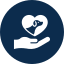 Heart with dog silhouette in it, held by an open hand, on a blue circle.
