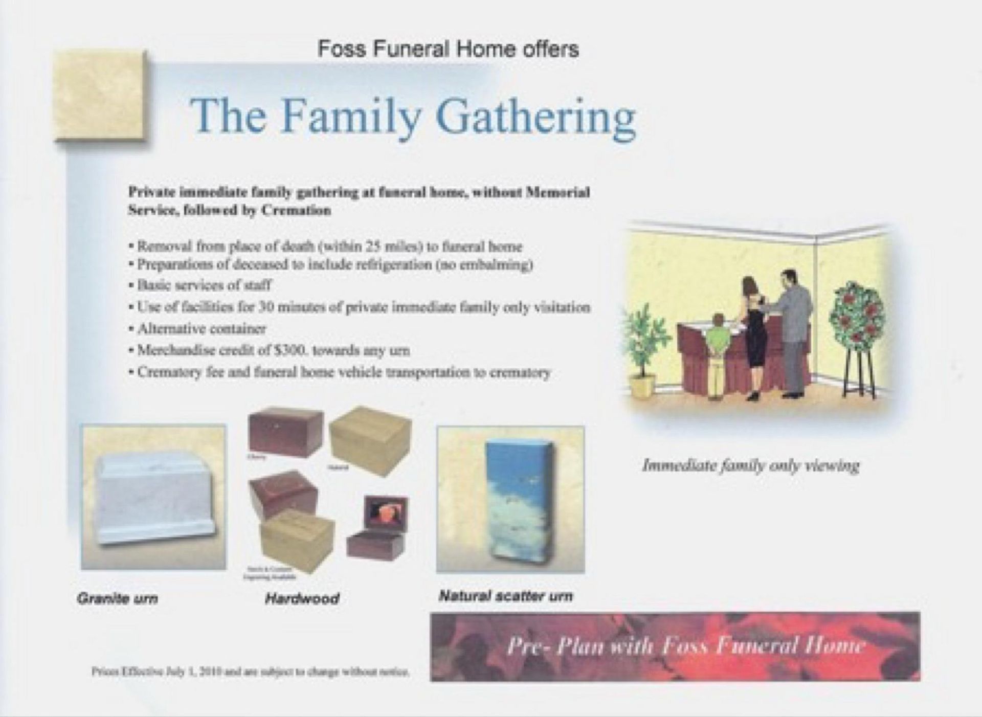 A brochure from Foss Funeral Home for 