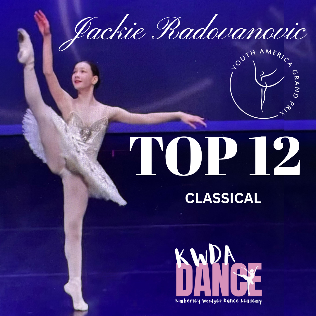 Ballerina Jackie Radovanovic in a dance pose, named Top 12 Classical in Youth America Grand Prix.