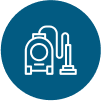 An icon of a vacuum cleaner in a blue circle.