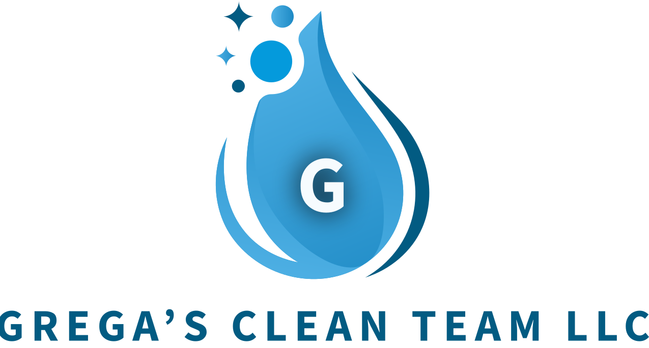 The logo for grega 's clean team llc shows a drop of water with the letter g on it.
