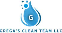 The logo for grega 's clean team llc shows a drop of water with the letter g on it.