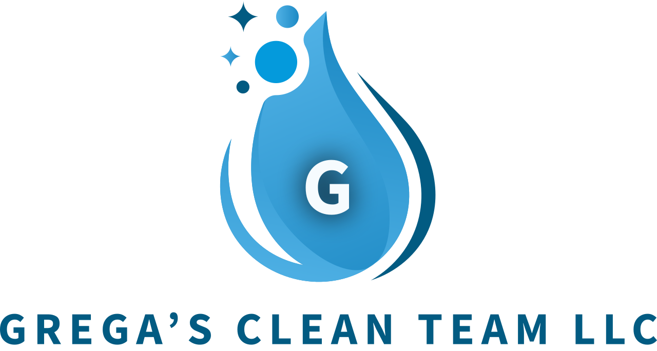 The logo for grega 's clean team llc shows a drop of water with the letter g on it.