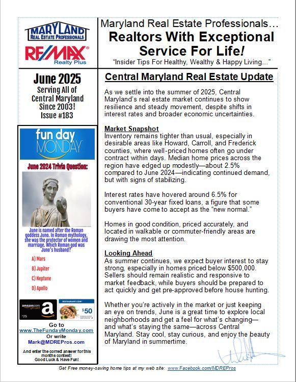 A flyer for maryland real estate professionals realtors with exceptional service for life