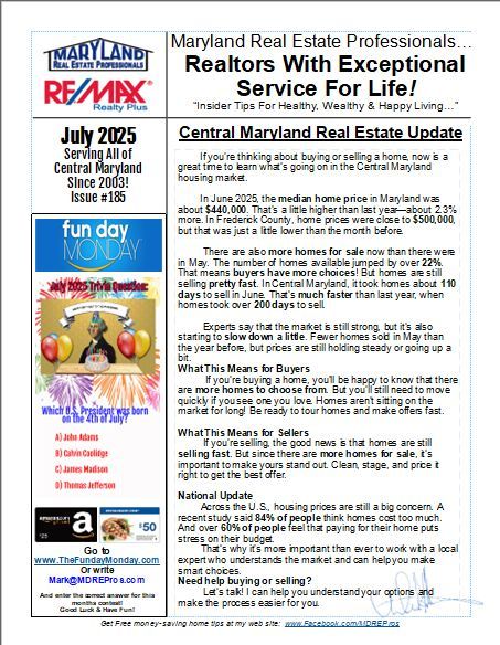 A flyer for maryland real estate professionals realtors with exceptional service for life