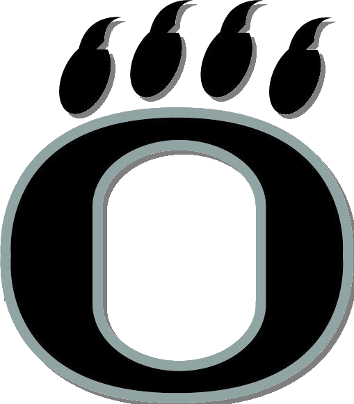 A black letter o with a paw print on it