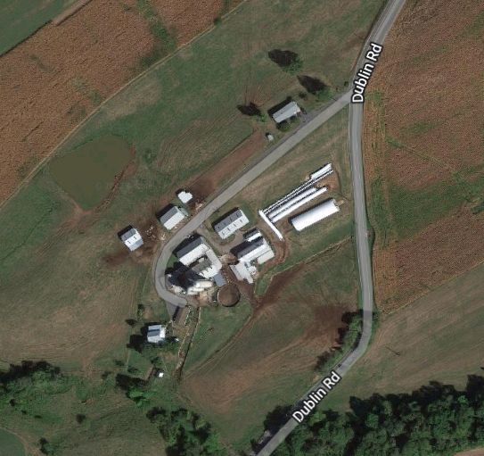 An aerial view of a farm along dublin road