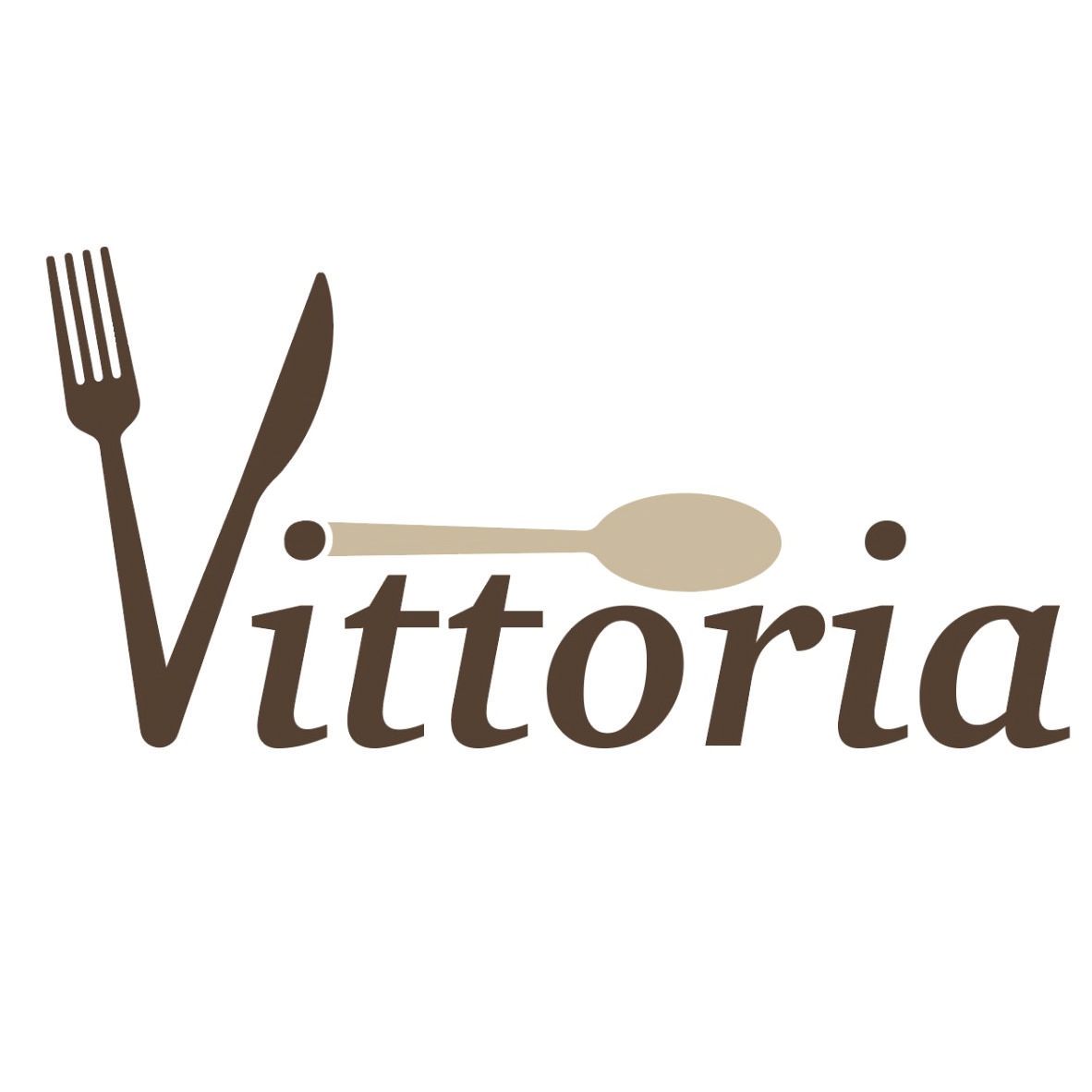 Un logo per un ristorante chiamato Vittoria con una forchetta e un cucchiaio