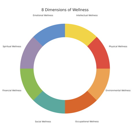 A pie chart showing the 8 dimensions of wellness