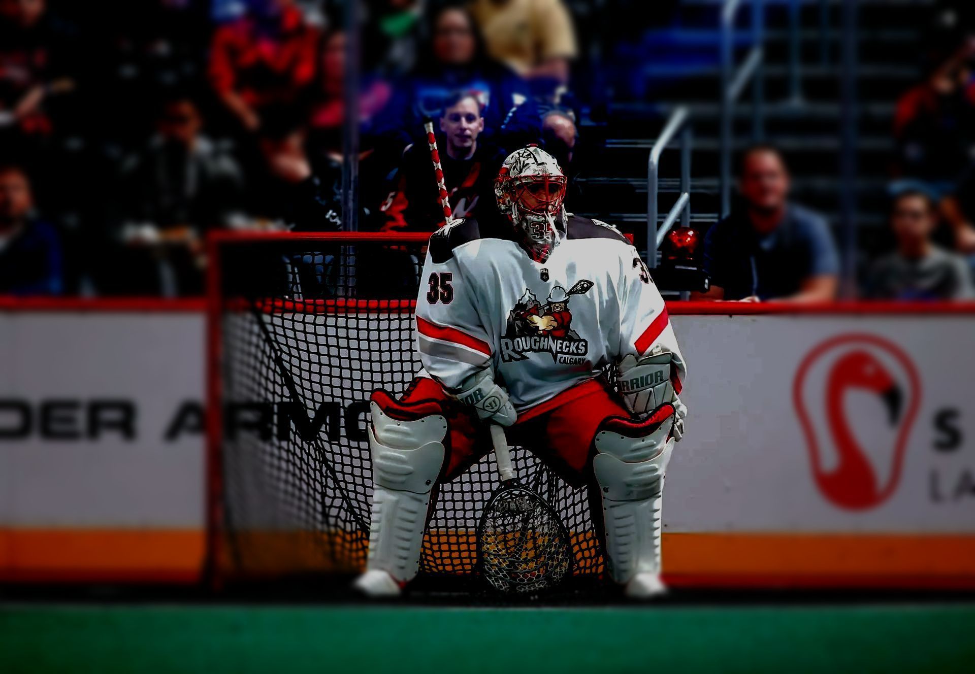 A hockey player with the number 35 on his jersey