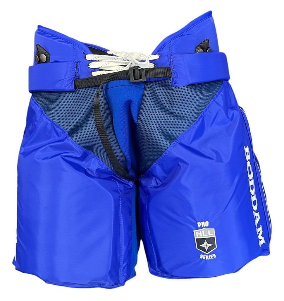 A pair of black hockey shorts on a white background.