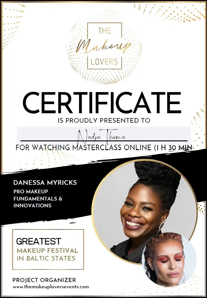 the makeup lovers certificate online masterclass danessa myricks mit foto des makeup artist