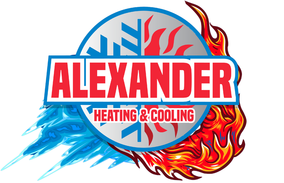 Alexander Heating & Cooling logo with blue snowflake and red flame accents