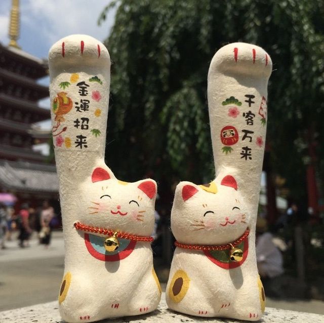 Long-armed Cat Set (Small) - Bringing Good Fortune & Attracting Thousands of Customers - Washi Paper Lucky Cat