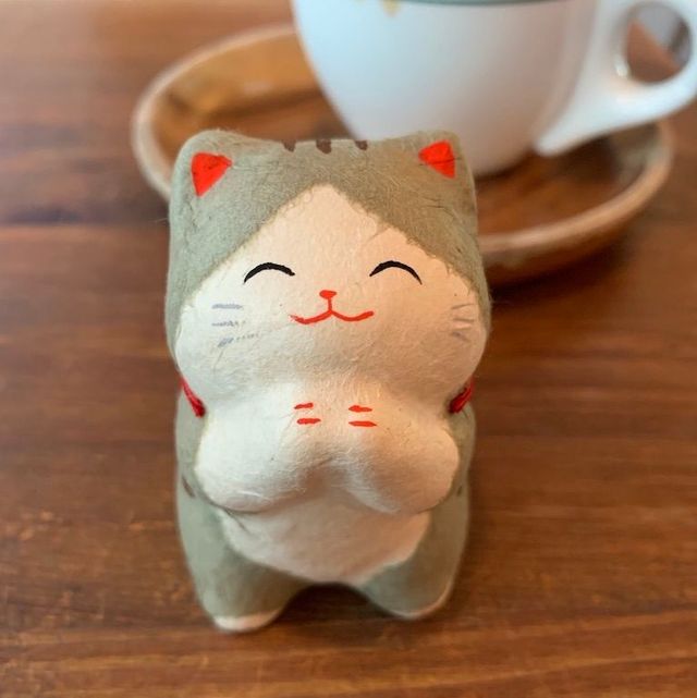 Please make a wish - a gray cat - a washi paper mascot