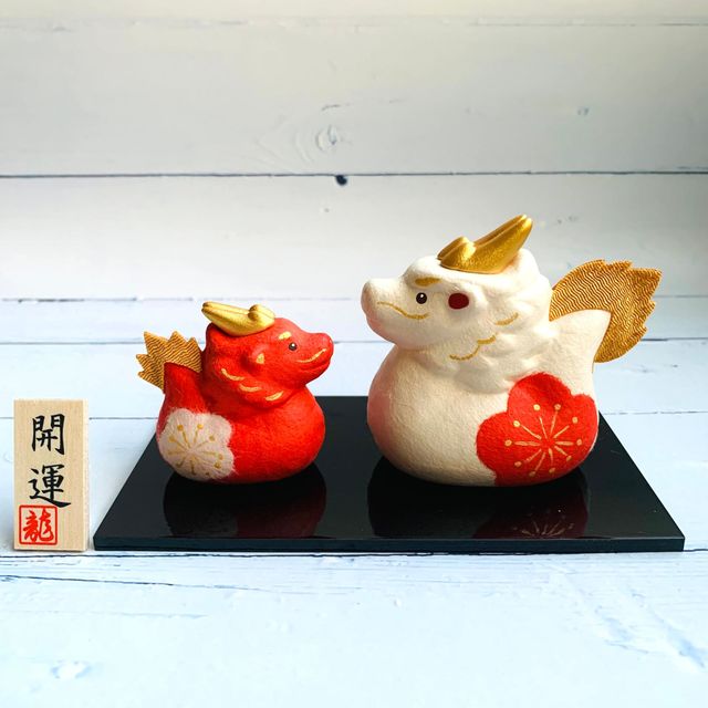 [Dragon] Red and White Lucky Round Dragon - Parent-Child Set - Washi Craft - Dragon Mascot - Wealth, Wisdom, Career Success, Smooth Sailing and Peace