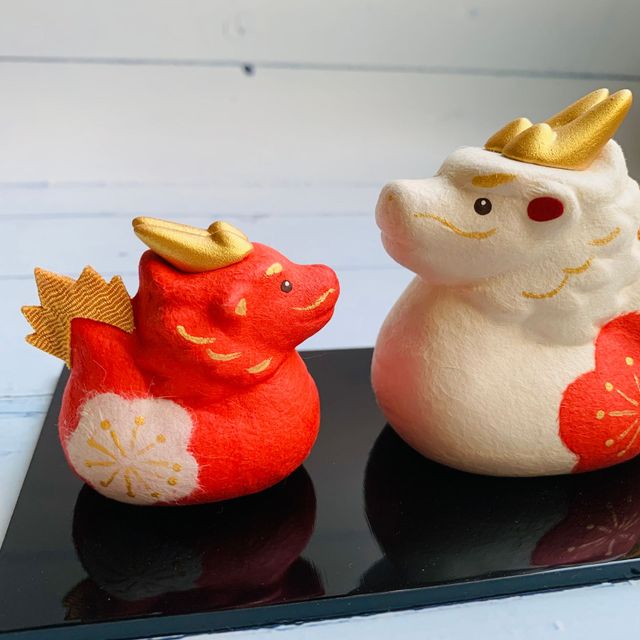 [Dragon] Red and White Lucky Round Dragon - Parent-Child Set - Washi Craft - Dragon Mascot - Wealth, Wisdom, Career Success, Smooth Sailing and Peace