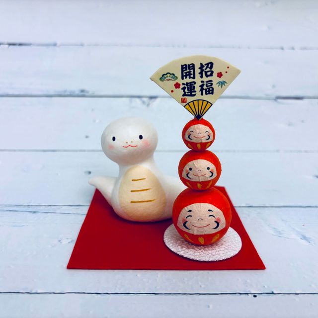 [Snake] Lucky Snake and Auspicious Daruma - Peeking - Washi Paper - Year of the Snake Mascot - Rebirth, Good Fortune, Wealth Attraction