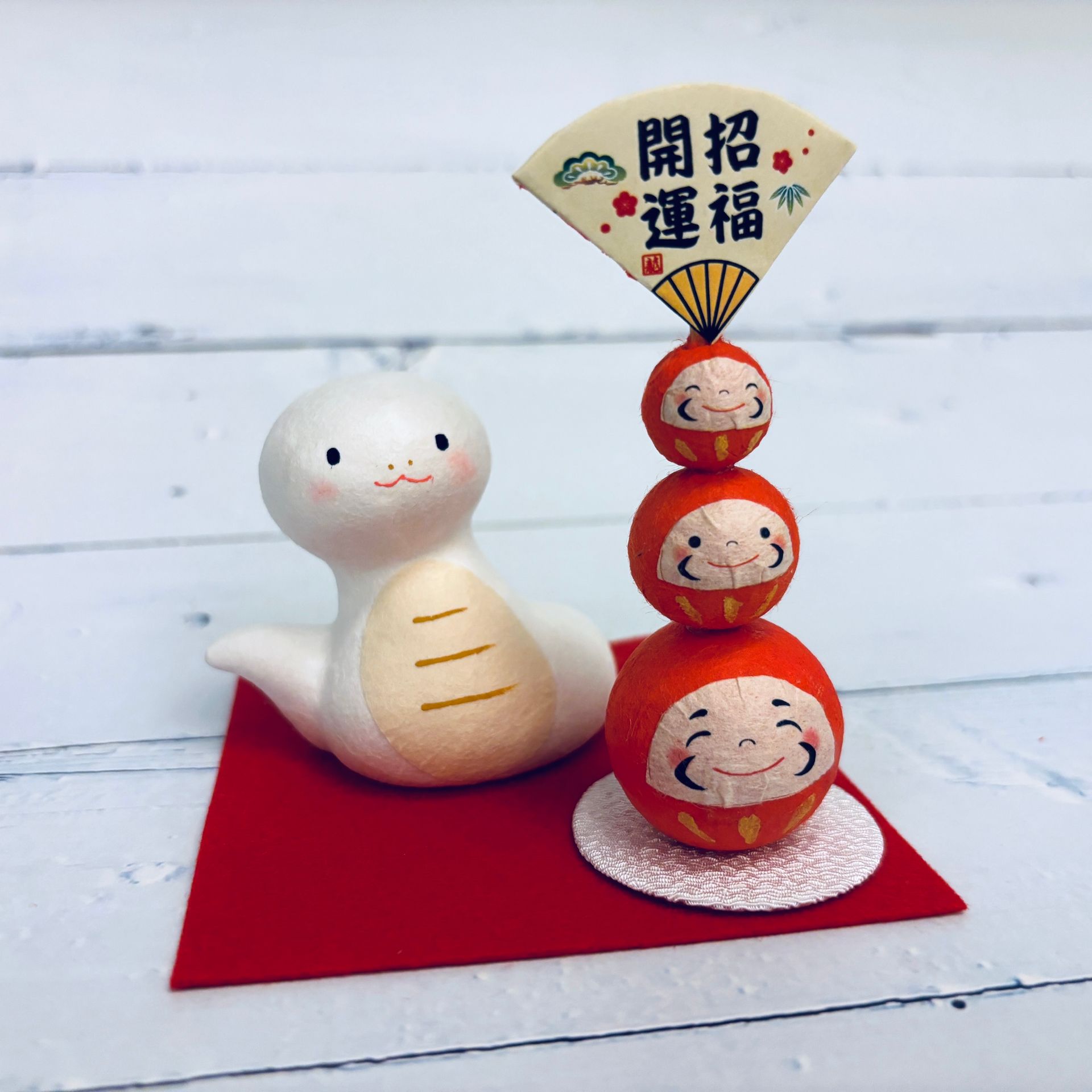 [蛇] 福氣蛇與開運達摩-偷瞄-和紙-蛇年吉祥物-重生,開運,招財