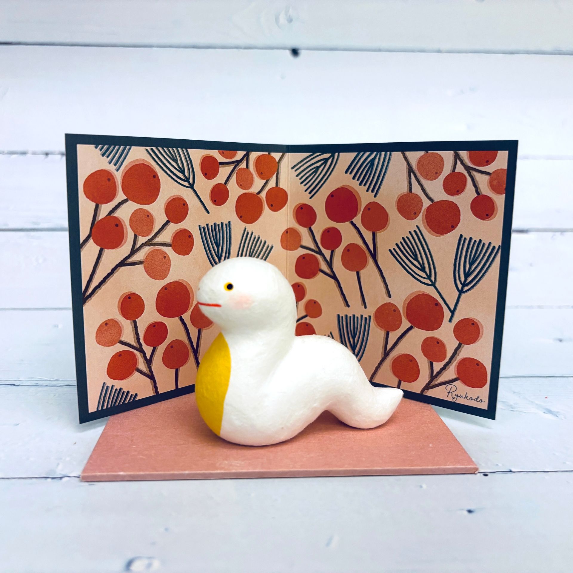 [蛇] 福蛇-文青風-南天松樹屏風款(小)-和紙-蛇年吉祥物-重生,開運,招財