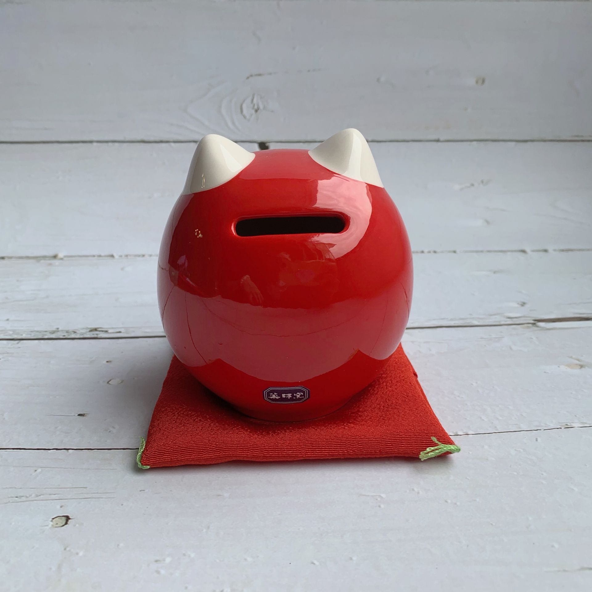 彩繪招財貓達摩 存錢筒 (紅色/櫻花/中)