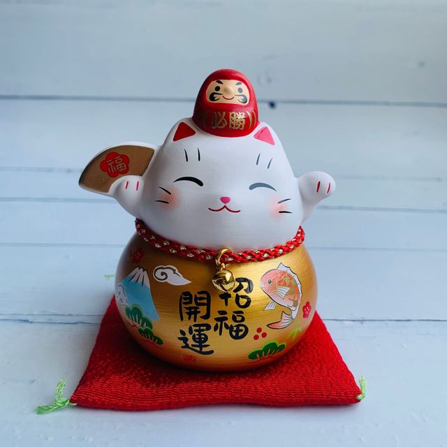 Colorful and Victorious Daruma Doll and Maneki-neko (Lucky/Mount Fuji/Sea Breeze/Pine/Fan - Small - Japanese Mascot)