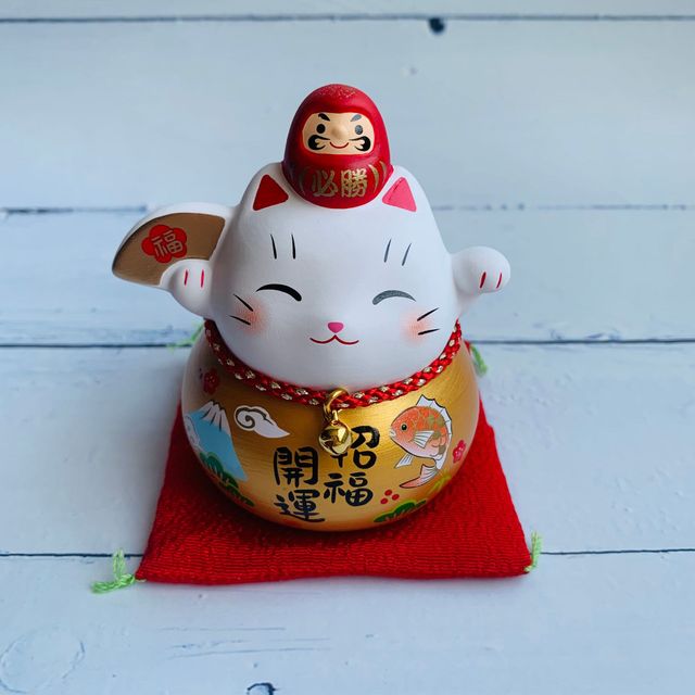 Colorful and Victorious Daruma Doll and Maneki-neko (Lucky/Mount Fuji/Sea Breeze/Pine/Fan - Small - Japanese Mascot)
