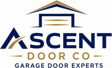 Ascent Door Co logo with blue and gold roof icon and “Garage Door Experts” text