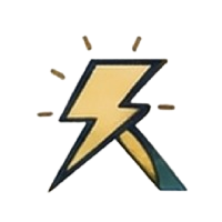 A yellow, stylized lightning bolt icon with small dash marks radiating from it on a white background.