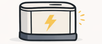 A stylized illustration of a white rectangular home backup generator with a yellow lightning bolt icon on its front.