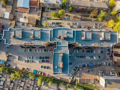 Aerial Commercial Building — Hobart, WI — Mathena Roofing & Sheet Metal